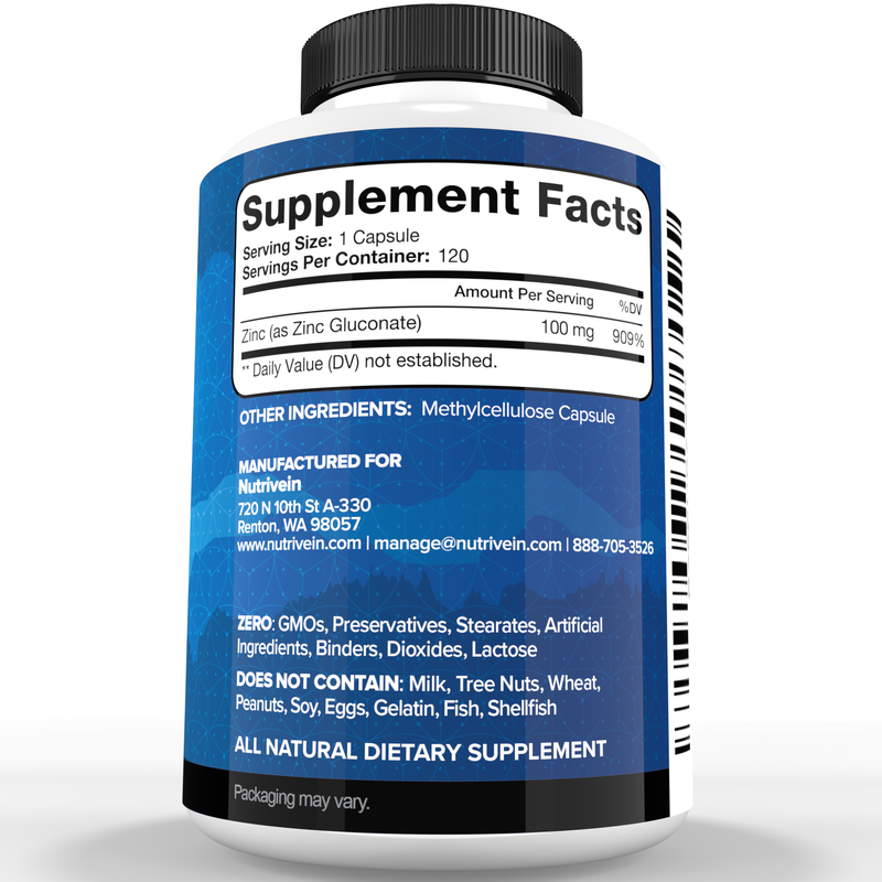 Nutrivein Zinc Gluconate - 120 Capsules QZ-0LPB-QKOI