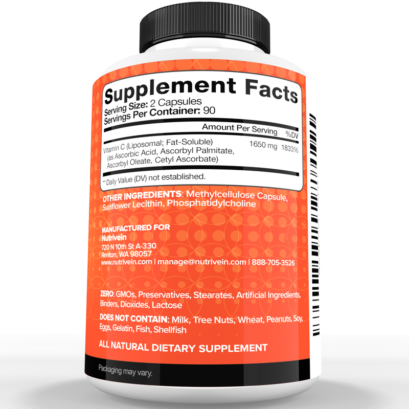 Nutrivein Liposomal Vitamin C - 180 Capsules YH-8TP4-QGO3