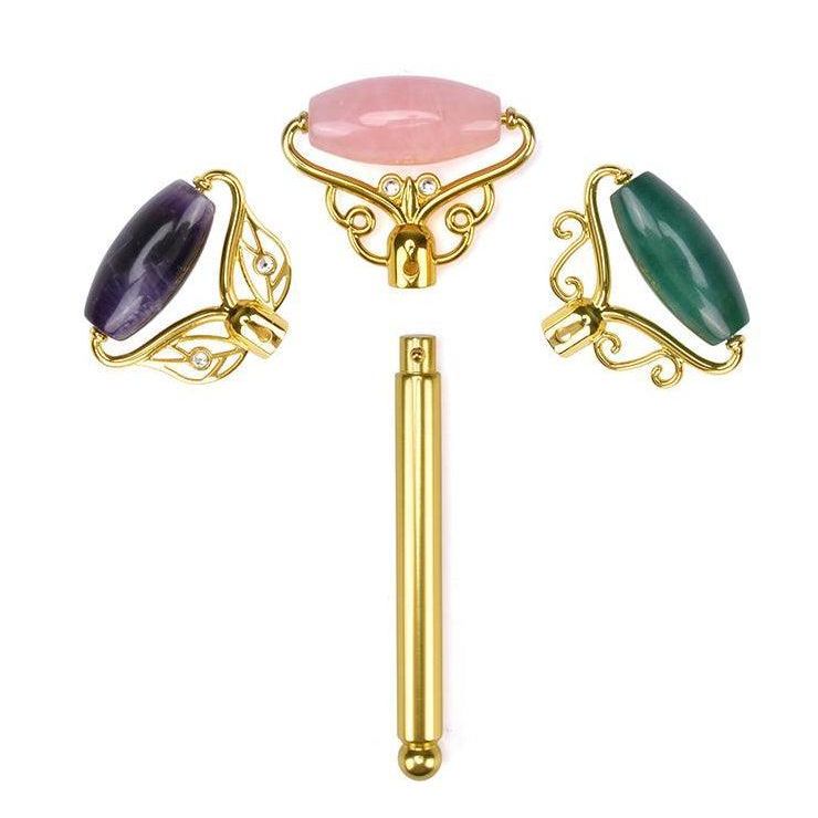 ZAQ Skin & Body Limited Edition - Magic Wand - Jade, Rose Quartz, Amethyst Facial Roller w/ Stand