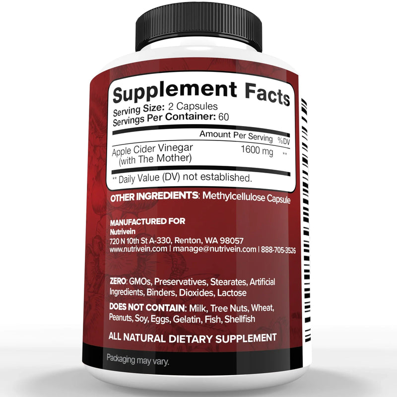 Nutrivein Apple Cider Vinegar - 120 Capsules 9B-W5LZ-LO3O