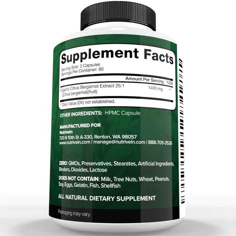 Nutrivein Nutrivein Premium Citrus Bergamot Supplement 1400mg 25:1 Bergamia Extract - 60 Day Supply - 120 Capsules