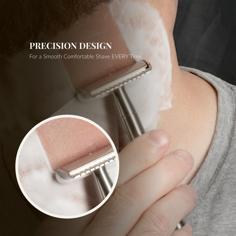 Lather & Wood Shaving Co Safety Razor - Baron Classic - Brushed Alloy Men Grooming, Health