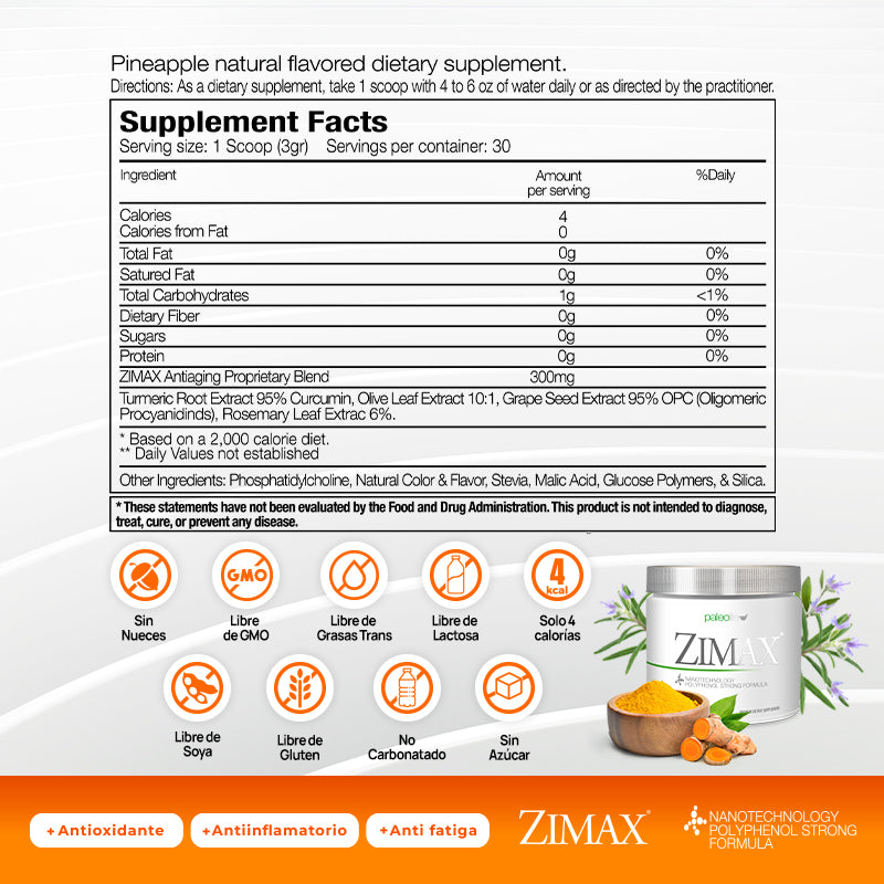 Paleolife Zimax® antioxidante envase ZIMAX ANTIOXIDANTE PRACTICO ENVASE