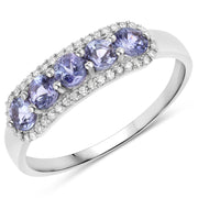 Bids.com 0.61 Carat Genuine Tanzanite and White Diamond 14K White Gold Ring Rings