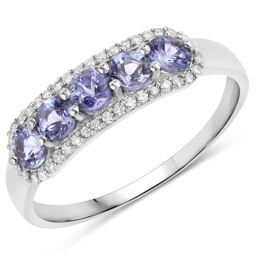 Bids.com 0.61 Carat Genuine Tanzanite and White Diamond 14K White Gold Ring Rings