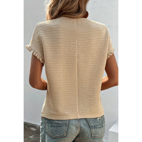 Frill Round Neck Short Sleeve Blouse