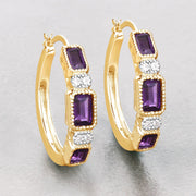 Bids.com 2.18 Carat Genuine Amethyst and White Topaz .925 Sterling Silver Earrings Earrings