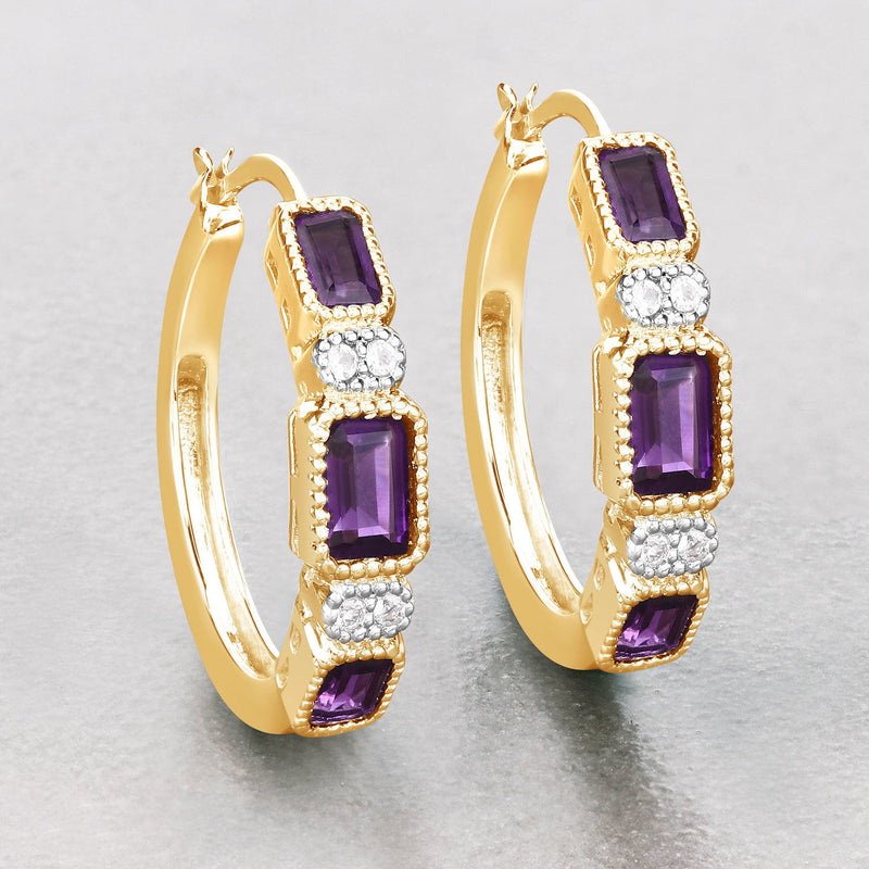 Bids.com 2.18 Carat Genuine Amethyst and White Topaz .925 Sterling Silver Earrings Earrings