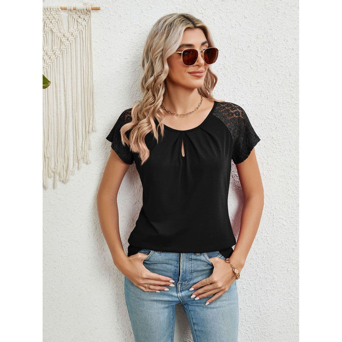 Lace Detail Round Neck Short Sleeve T-Shirt