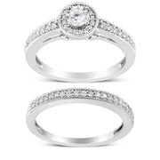 Bids.com .925 Sterling Silver 1/2 Ctw Diamond Halo and Milgrain Engagement Ring Bridal Set (I-J Color, I3 Clarity) - Ring Size 7 Rings