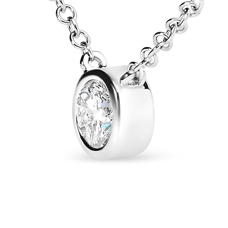 Bids.com AGS Certified 10K White Gold 1/3 Cttw Bezel Set Round Diamond Solitaire 16-18" Adjustable Pendant Necklace (I-J Color, SI1-SI2 Clarity) Necklaces