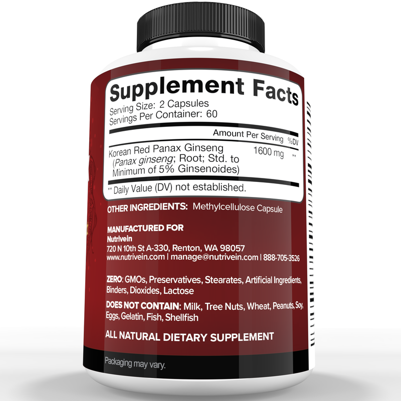 Nutrivein Korean Red Panax Ginseng - 120 Capsules FA-51VI-YB0U