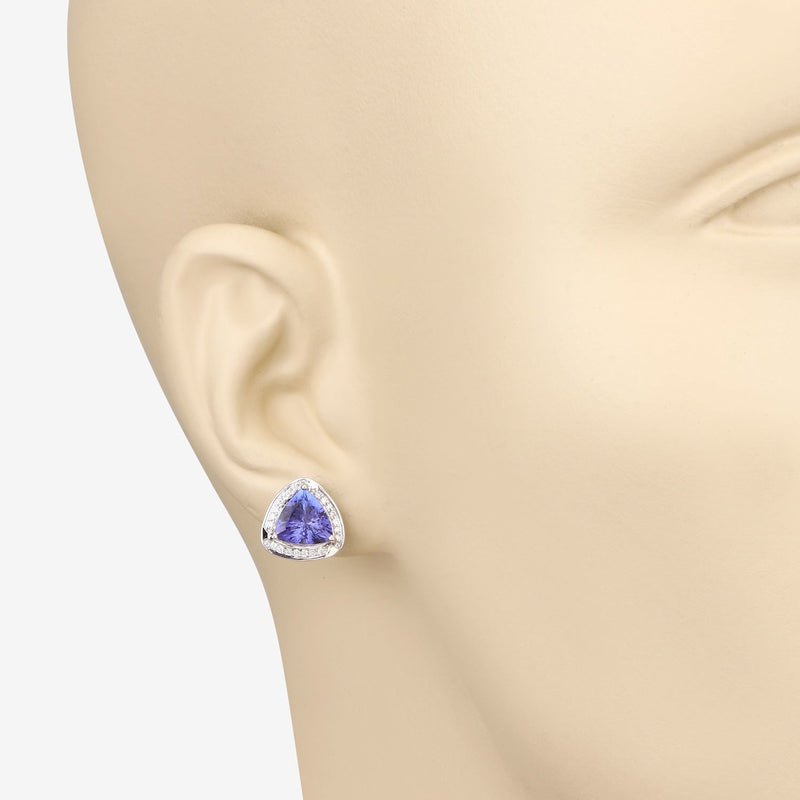Bids.com 3.70 Carat Genuine Tanzanite and White Diamond 14K White Gold Earrings Earrings