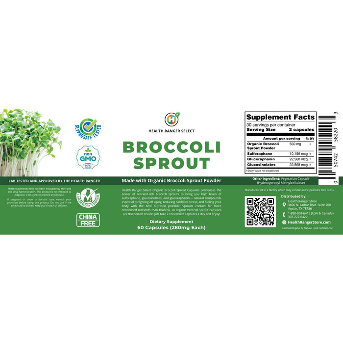 Brighteon Store - Broccoli Sprouts - 60 Capsules - With Organic Broccoli Sprout Powder