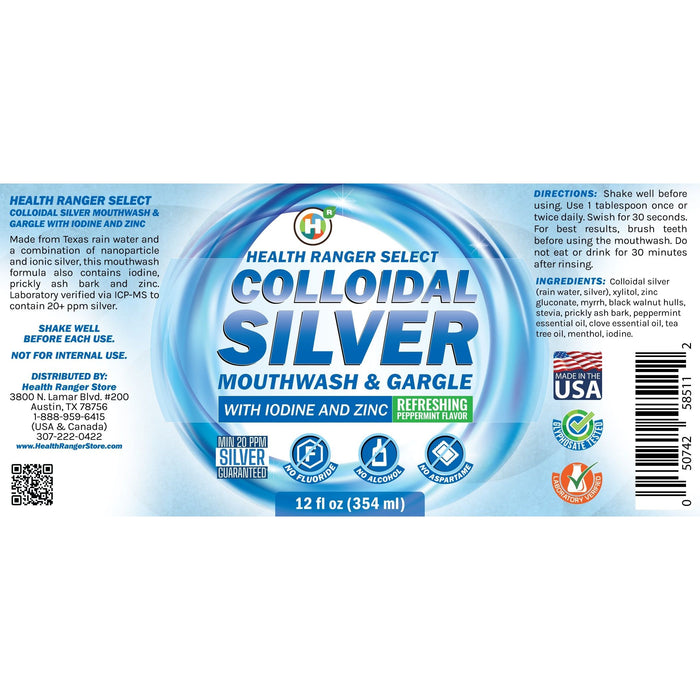 Brighteon Store - Colloidal Silver Mouthwash & Gargle (With Iodine And Zinc) 12Oz (354Ml)