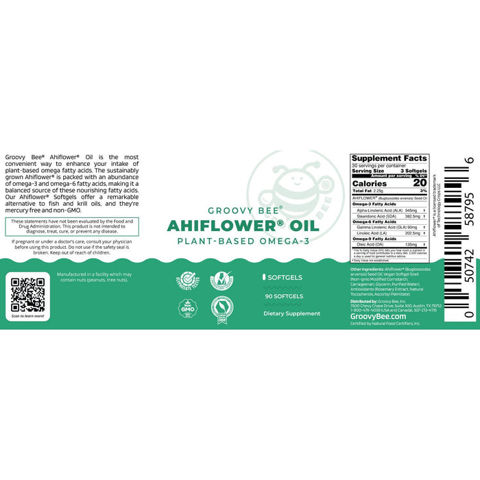 Groovy Bee® Ahiflower Oil 90 Softgels - Plant-Based Omega 3-6-9