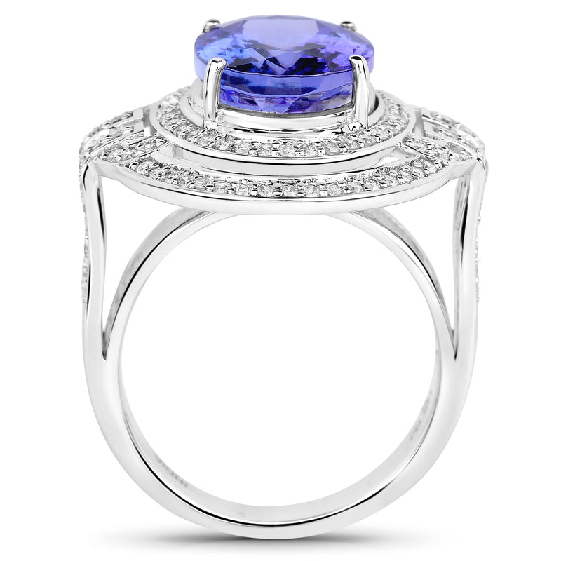 Bids.com 14K White Gold 6.83 Carat Genuine Tanzanite and White Diamond Ring Rings