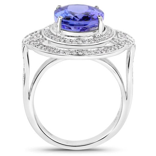 Bids.com 14K White Gold 6.83 Carat Genuine Tanzanite and White Diamond Ring Rings