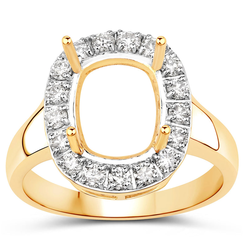 Bids.com 0.51 Carat Genuine White Diamond 14K Yellow Gold Semi Mount Ring - holds 10x8mm Cushion Gemstone Rings