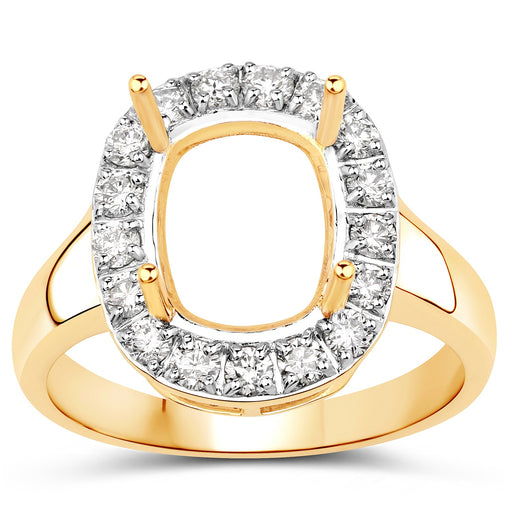 Bids.com 0.51 Carat Genuine White Diamond 14K Yellow Gold Semi Mount Ring - holds 10x8mm Cushion Gemstone Rings