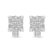 Bids.com 14K White Gold 1.0 Cttw Princess and Baguette-Cut Diamond Square Framed Huggie Hoop Omega Earrings (H-I Color, SI1-SI2 Clarity) Earrings