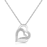 Bids.com Sterling Silver Dual Heart Motif Pendant with Diamonds (.06 cttw) Pendants
