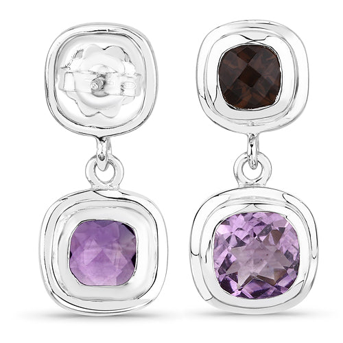 Bids.com 6.60 Carat Genuine Amethyst and Smoky Quartz .925 Sterling Silver Earrings Earrings