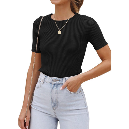 Round Neck Short Sleeve Knit Top