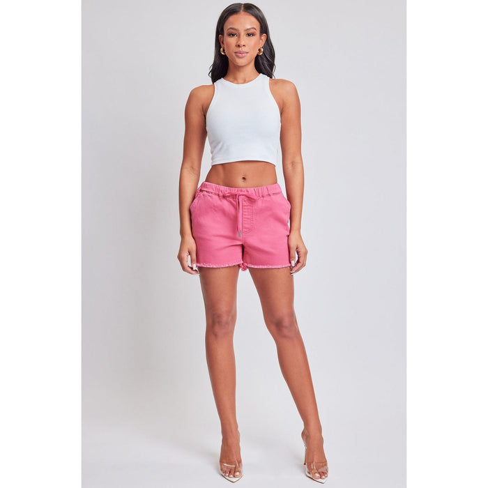 Drawstring Raw Hem Shorts in Pink