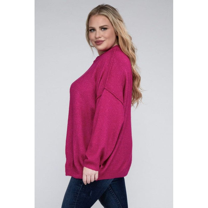 Plus Oversized Round Neck Raw Seam Melange Sweater