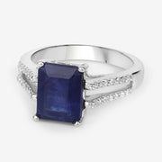 Bids.com 3.07 Carat Glass Filled Sapphire and White Zircon .925 Sterling Silver Ring Rings