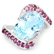 Bids.com 8.40 Carat Genuine Blue Topaz and Rhodolite .925 Sterling Silver Ring Rings