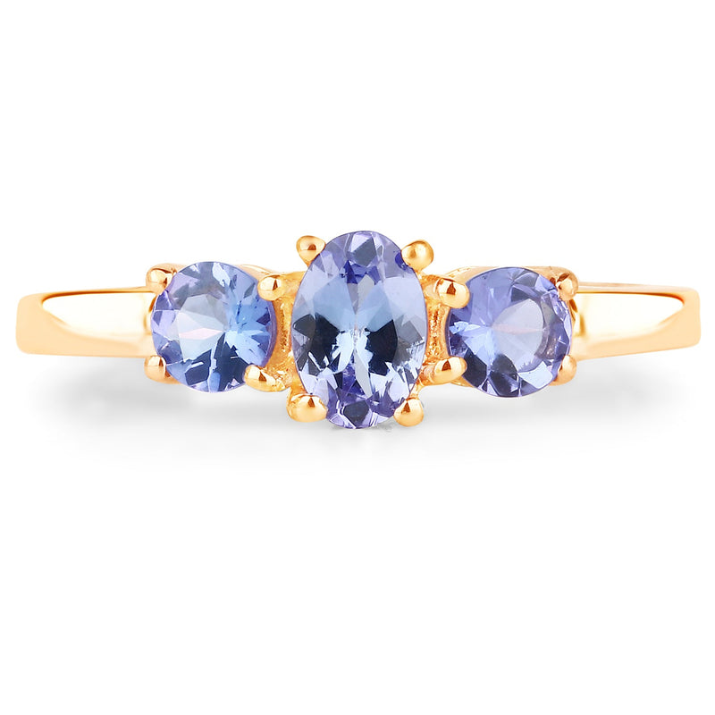 Bids.com 18K Yellow Gold Plated 0.90 Carat Genuine Tanzanite .925 Sterling Silver Ring Rings