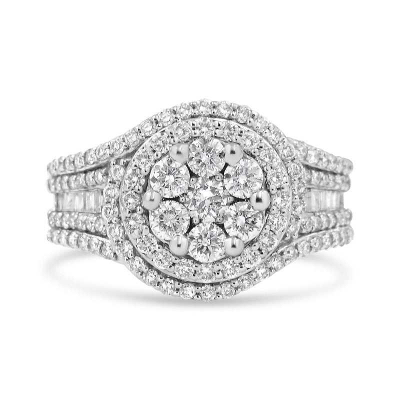 Bids.com 14K White Gold 1 1/2 Cttw Diamond Floral Cluster and Studded Shank Halo Ring (H-I Color, SI2-I1 Clarity) - Ring Size 7 Rings