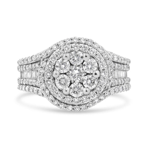 Bids.com 14K White Gold 1 1/2 Cttw Diamond Floral Cluster and Studded Shank Halo Ring (H-I Color, SI2-I1 Clarity) - Ring Size 7 Rings