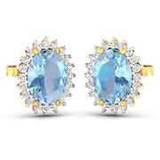 Bids.com 2.36 Carat Genuine Aquamarine and White Diamond 14K Yellow Gold Earrings Earrings