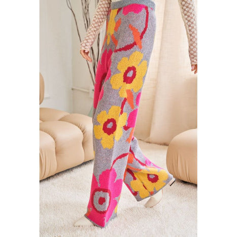 Flower Printed Casual Cozy Full Long Wide Pants