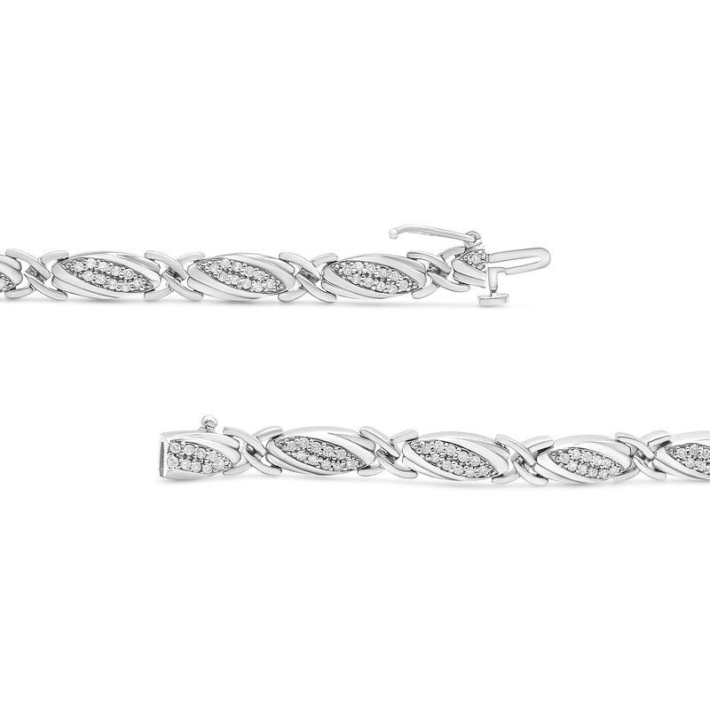 Bids.com .925 Sterling Silver 1.00 Cttw Round Diamond X-Link Bracelet (I-J Color, I2-I3 Clarity) - Size 7.25" Bracelets