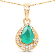 Bids.com 0.89 Carat Genuine Zambian Emerald and White Diamond 14K Yellow Gold Pendant Pendants