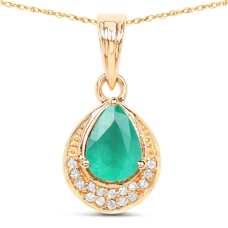 Bids.com 0.89 Carat Genuine Zambian Emerald and White Diamond 14K Yellow Gold Pendant Pendants
