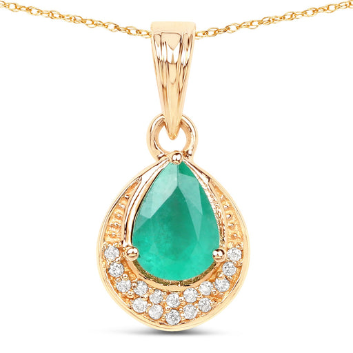 Bids.com 0.89 Carat Genuine Zambian Emerald and White Diamond 14K Yellow Gold Pendant Pendants