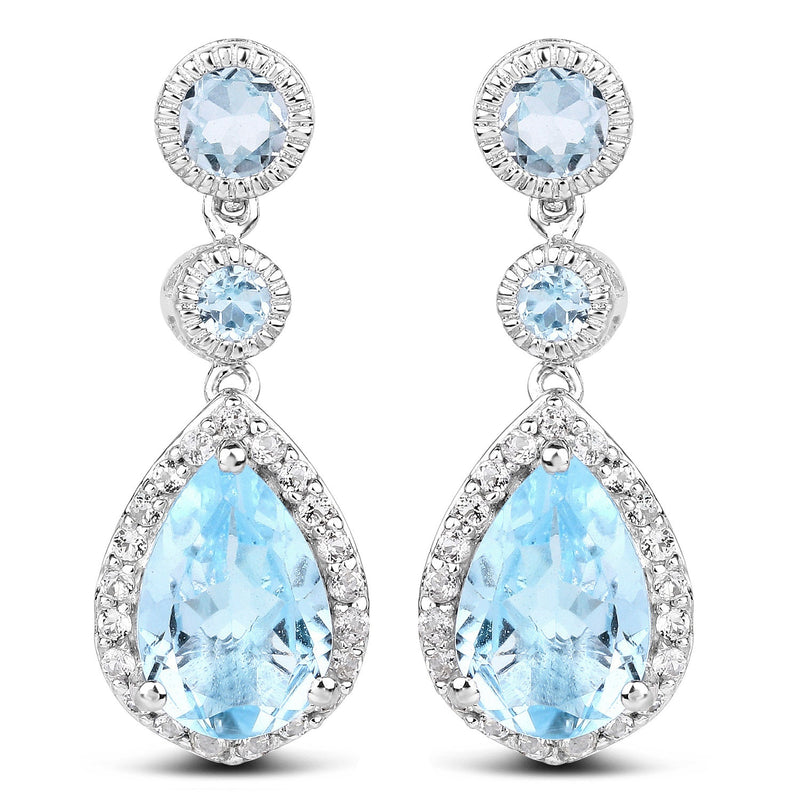Bids.com 9.46 Carat Genuine Blue Topaz & White Topaz .925 Sterling Silver Earrings Earrings