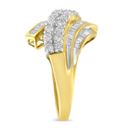 Bids.com 10K Yellow Gold 1.0 Cttw Round & Baguette Cut Diamond 64 Stone Bypass Style Channel Set Modern Statement Ring (H-I Color, SI1-SI2 Clarity) - Size 6 Rings