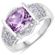 Bids.com 3.08 Carat Genuine Amethyst and Tanzanite .925 Sterling Silver Ring Rings