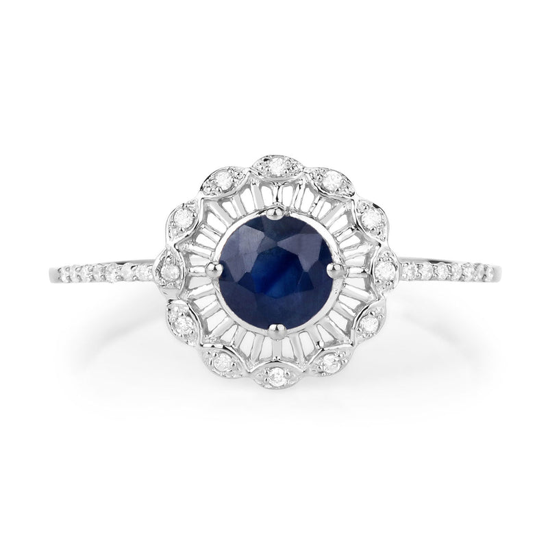 Bids.com 0.72 Carat Genuine Blue Sapphire and White Diamond 14K White Gold Ring Rings