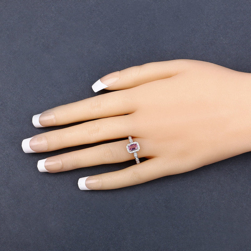 Bids.com 0.80 Carat Genuine Pink Sapphire and White Diamond 14K Yellow Gold Ring Rings