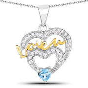 Bids.com 0.44 Carat Genuine Swiss Blue Topaz and White Topaz .925 Sterling Silver Pendant Pendants