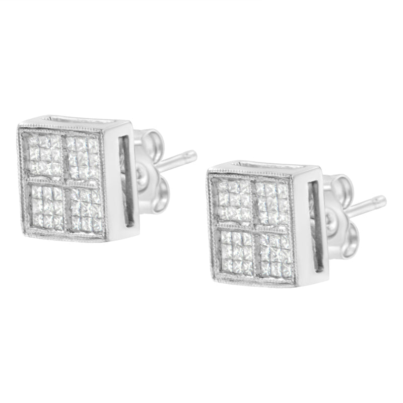 Bids.com 14K White Gold 1/2 Cttw Princess Diamond Composite Box Shape Milgrain Stud Earrings (H-I Color, SI1-SI2 Clarity) Earrings