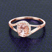 Bids.com 0.78 Carat Genuine Morganite and White Diamond 14K Rose Gold Ring Rings