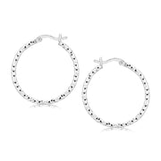 Bids.com Sterling Silver Faceted Motif Hoop Earrings with Rhodium Plating Earrings